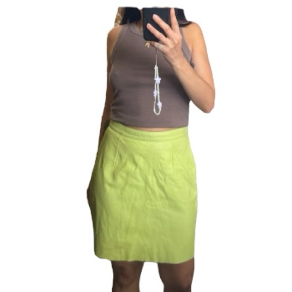 Vintage American Apparel lime green leather pencil skirt